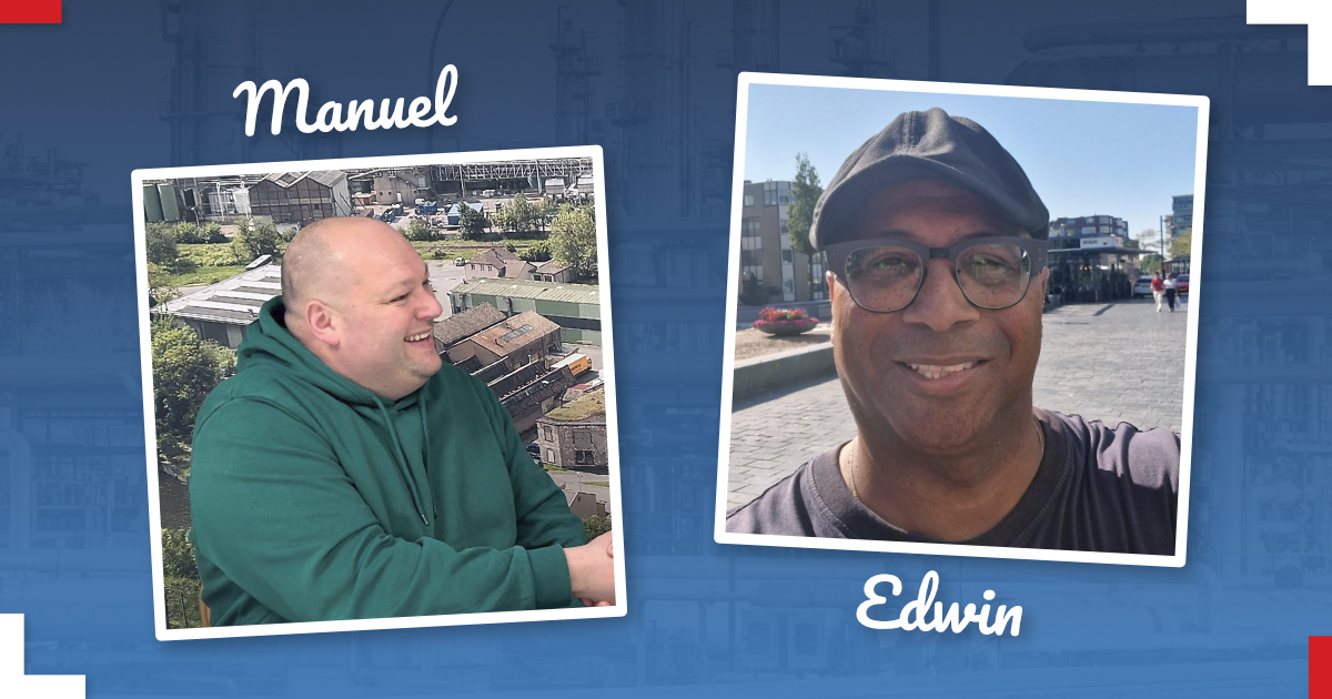 Blauwe banner met twee vrolijke werkvoorbereiders WTB op de foto. Stratt+