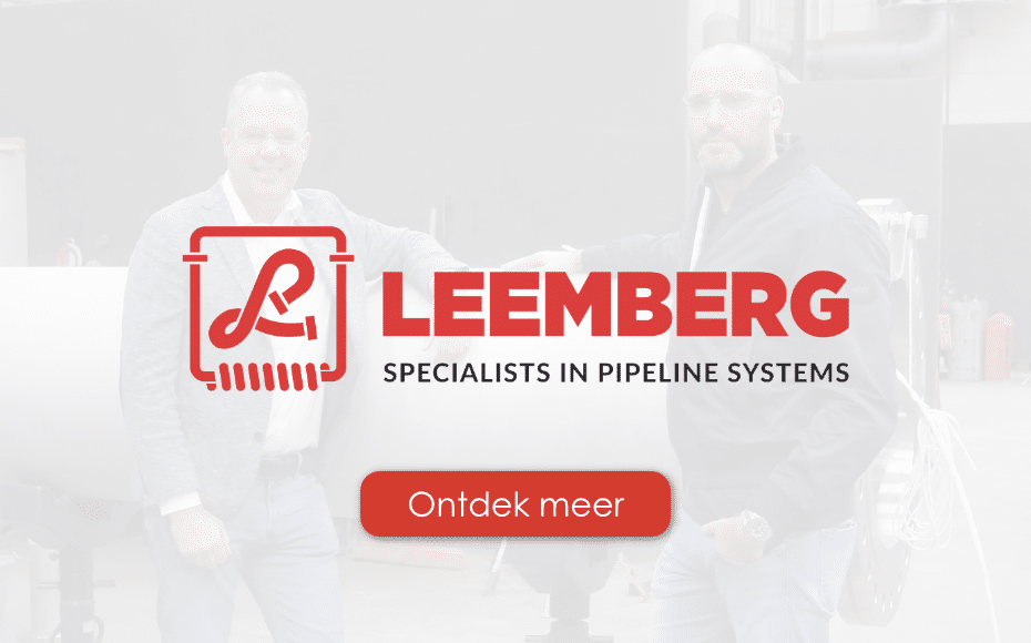 Witte Banner met rood logo Leemberg voor bij de klantcase Stratt+ x Leemberg.