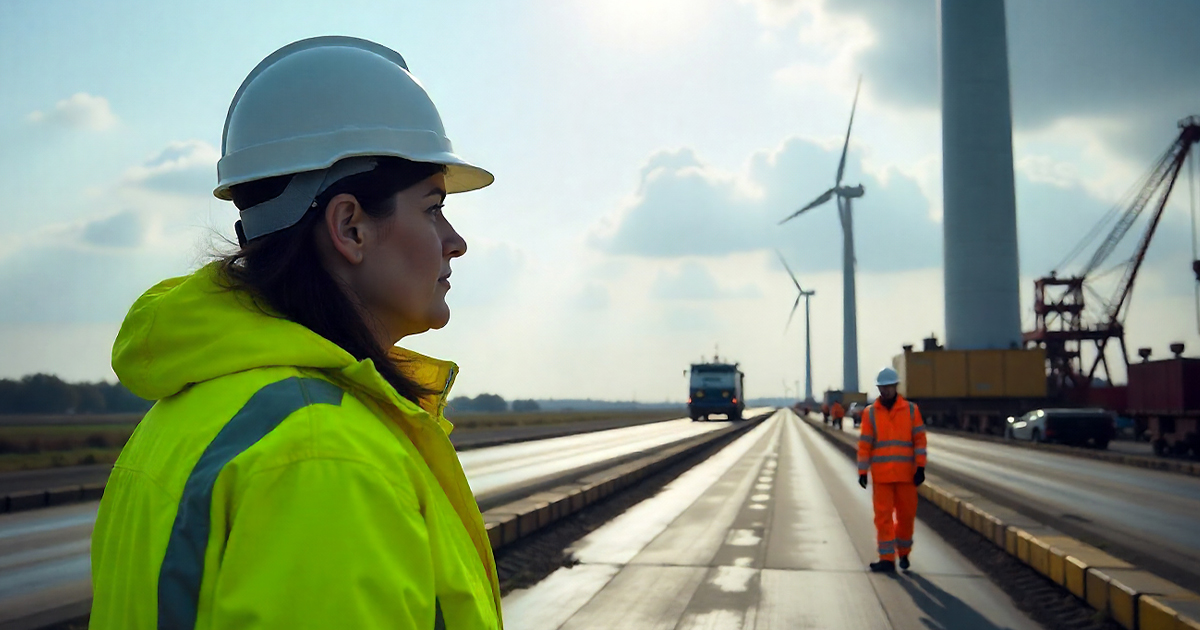 Vrouwelijke projectmanager overziet technische werkzaamheden in het haven- en industriegebied in Nederland.
