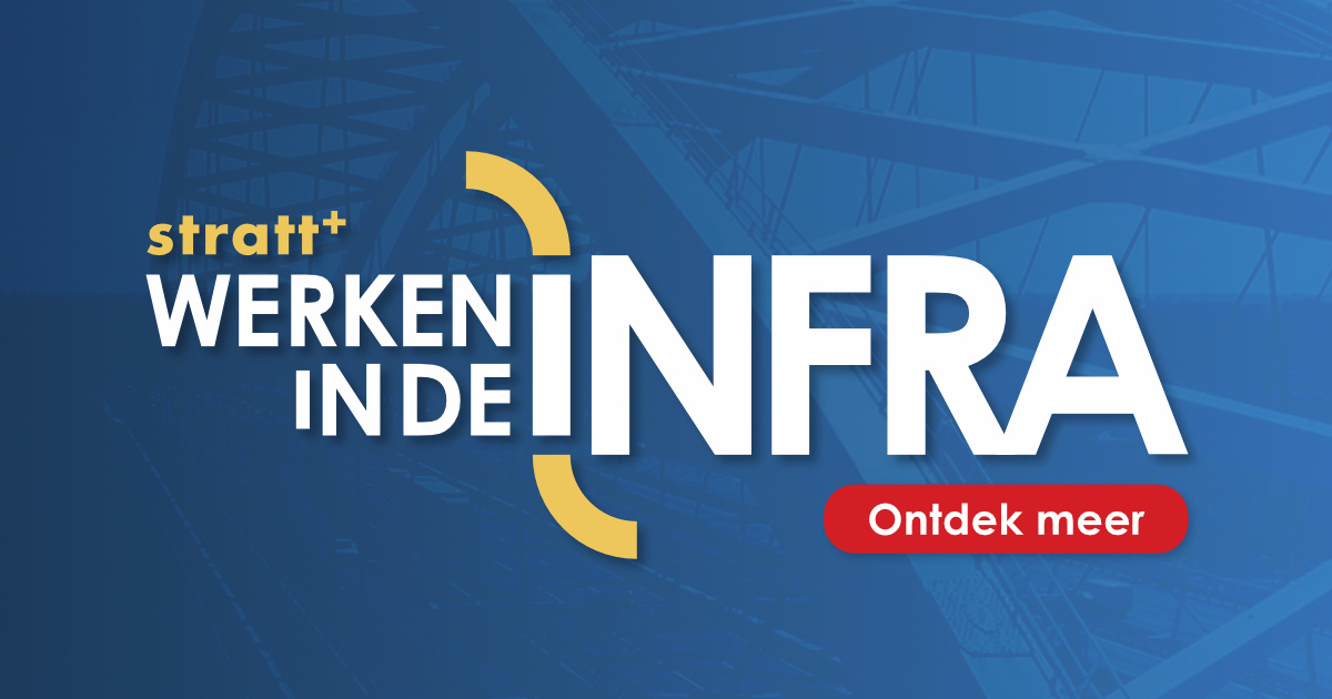 Blauwe banner met logo Stratt+ werken in de infra 1200-01